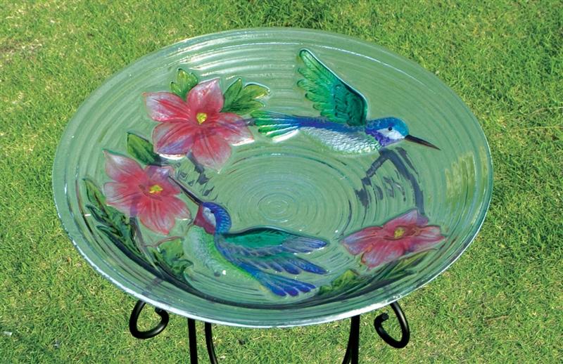 Hummingbird Pair Bird Bath Glass