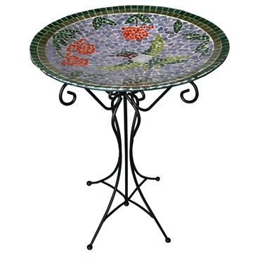 Mosaic Glass Bird Bath with Hummingbird Design