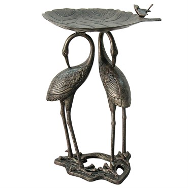 Heron Lily Bird Bath  - Aged Bronze - 16in Diam x 28in H