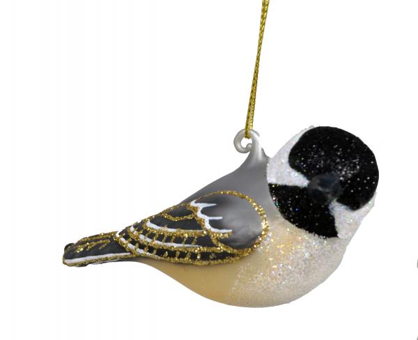  Cobane Turned Head Chickadee Glass Bird Ornament
