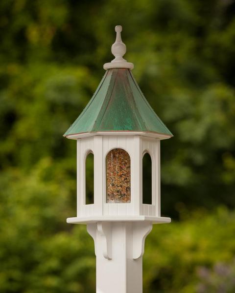 Patina Copper Roof Classic White Vinyl  Birdfeeder PC 10 in.