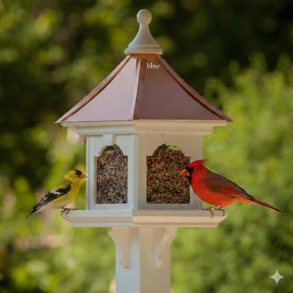 Copper Roof Bird Feeder-Large Capacity Post Mount
