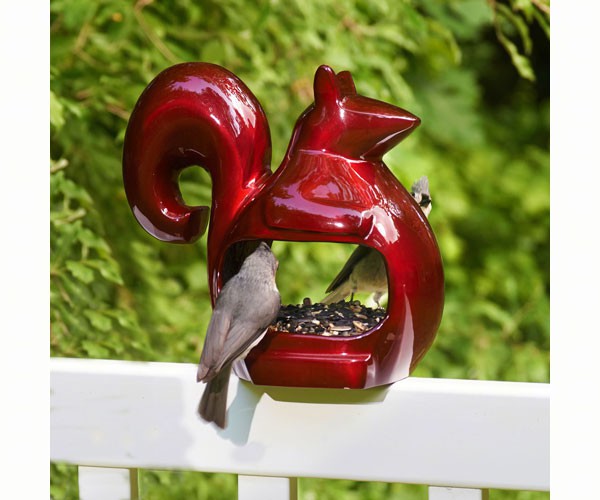 Enchanted Squirrel Ruby Red Bird Feeder or Planter.