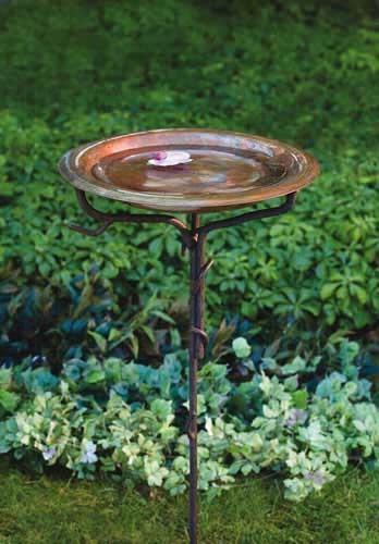 Solid Copper Birdbath with Iron Twig Like Base