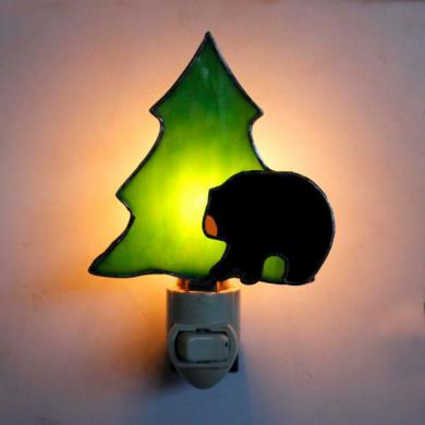 Stained Glass Black Bear with Tree Nightlight