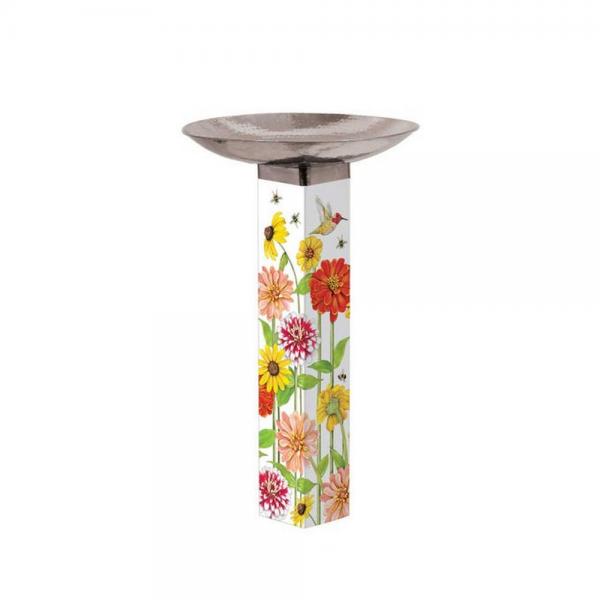 Birds and Bees Bird Bath Art Pole with Stainless Steel Topper 