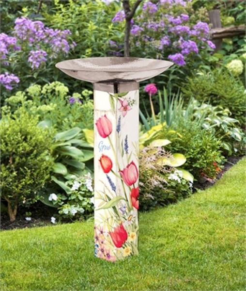 Bloom with Grace Bird Bath Art Pole  Susan Winget with Stainless Steel Topper