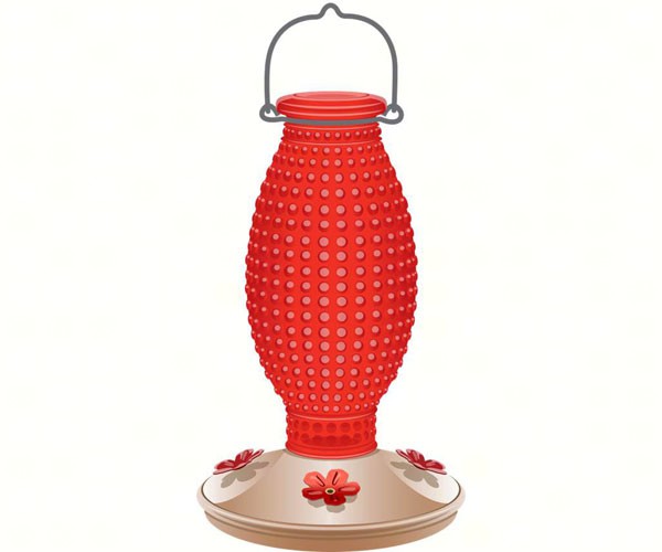 Red Hobnail Glass Hummingbird Feeder