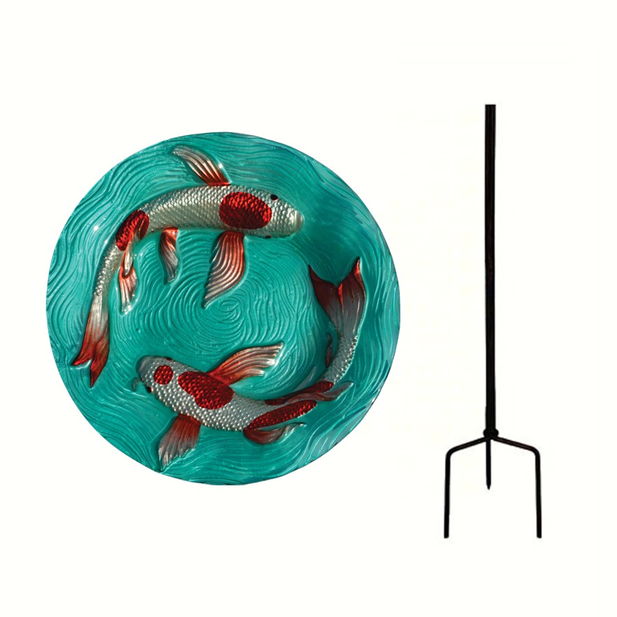 Koi Pond Staked Birdbath