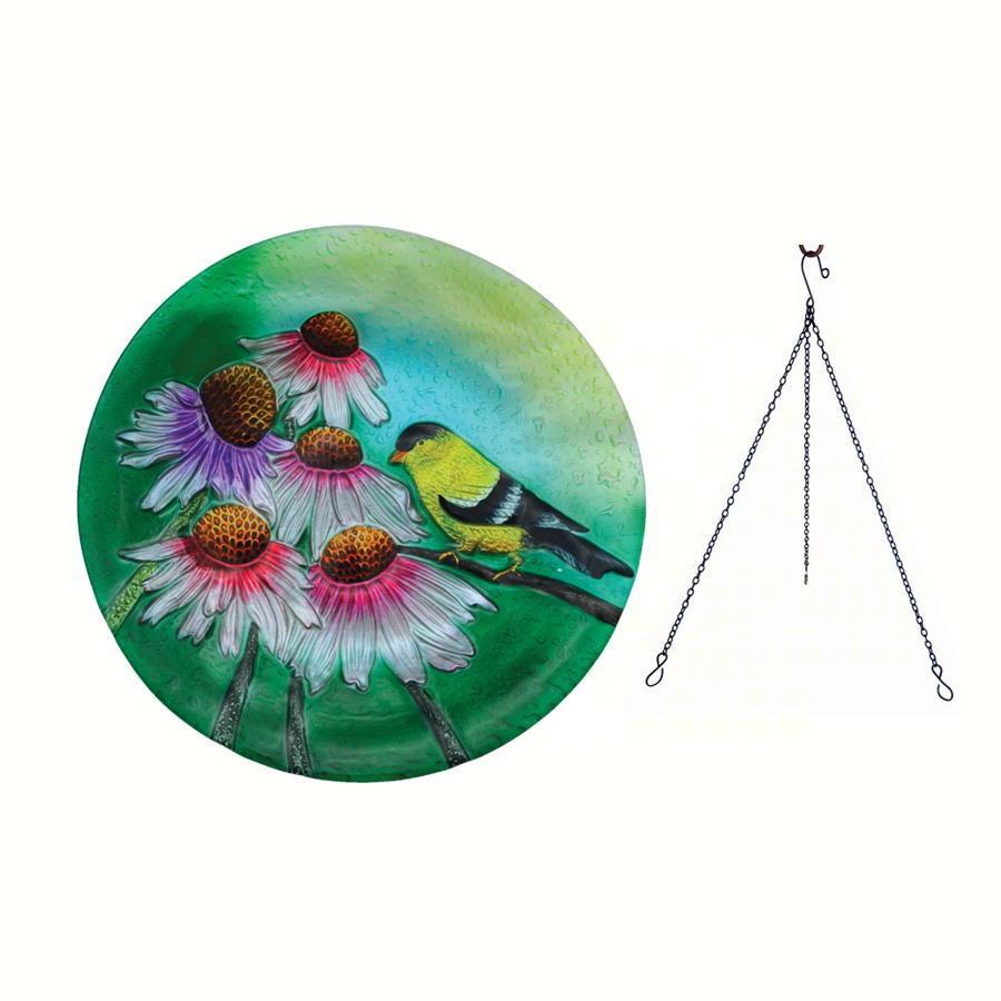 Goldfinch Hanging Glass Birdbath