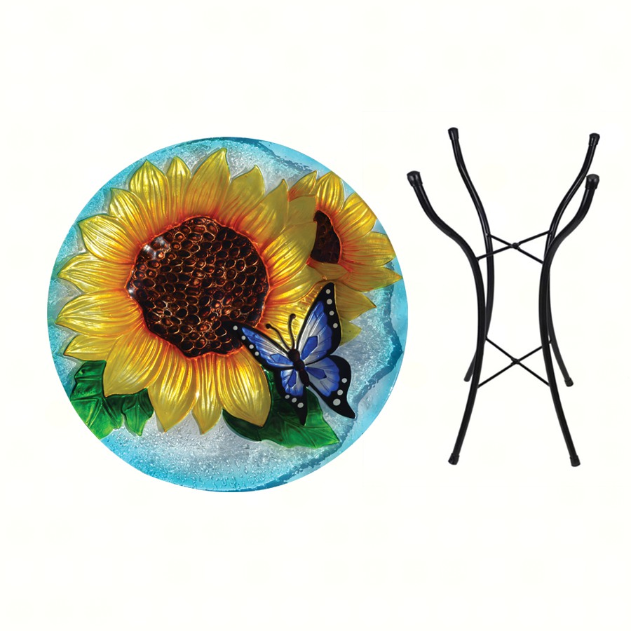 Blooming Sunflower Birdbath w/stand