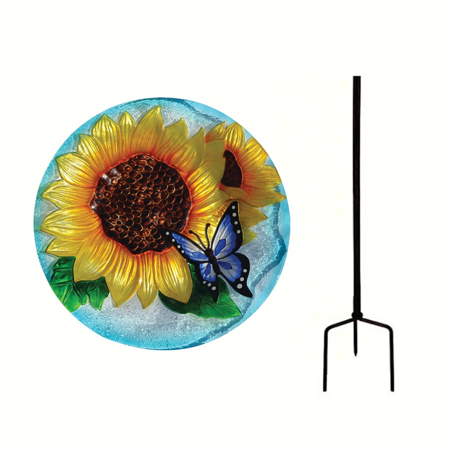 Blooming Sunflower Staked Birdbath