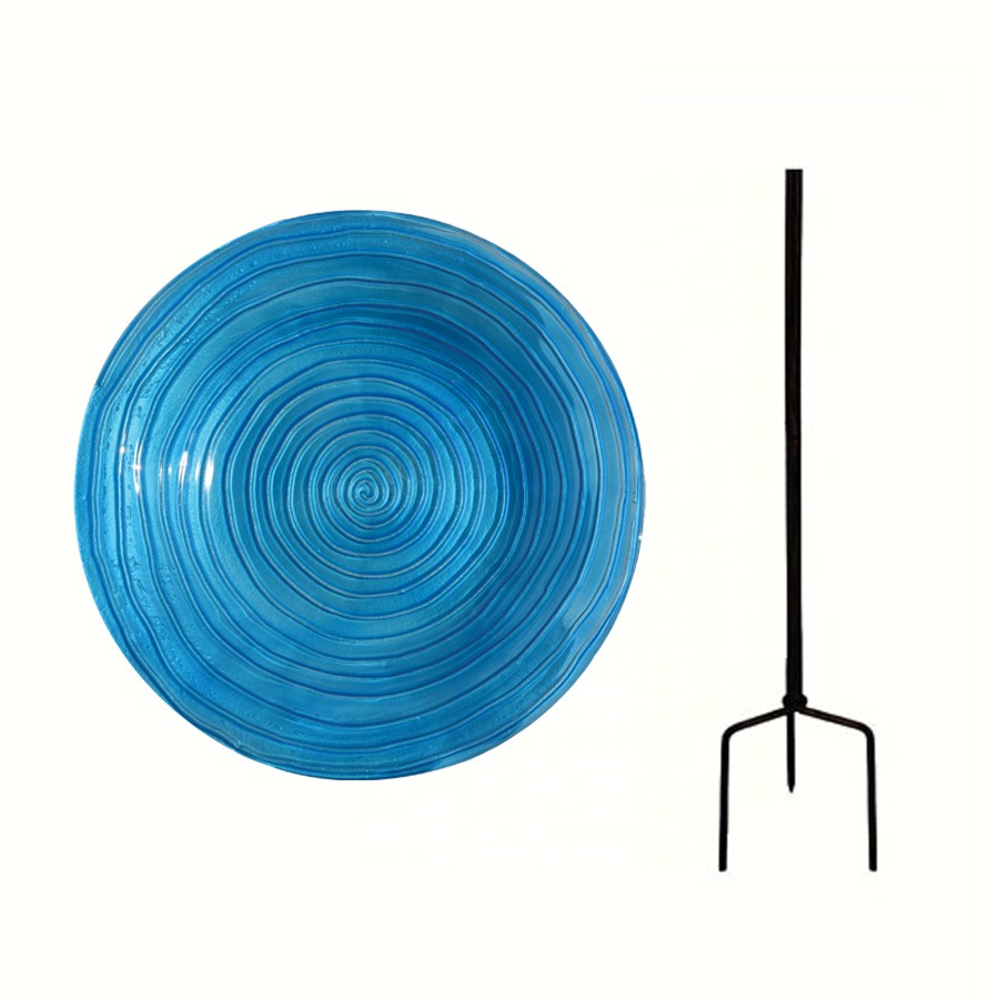 Blue Swirls Staked Birdbath