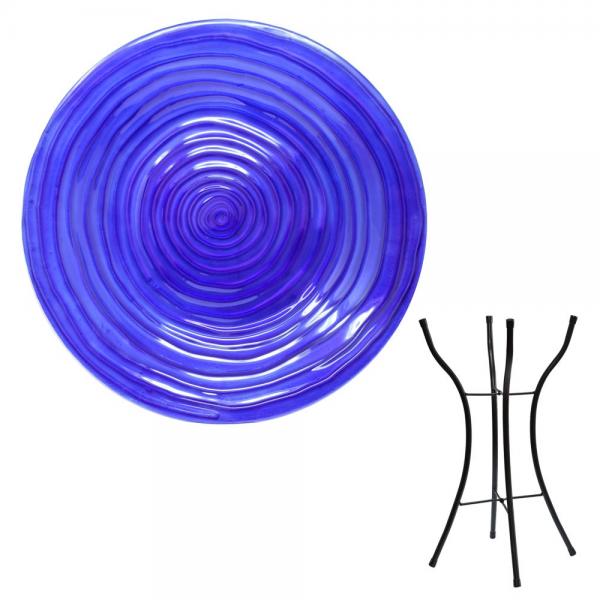 Cobalt Swirls Glass Bird Bath with Stand