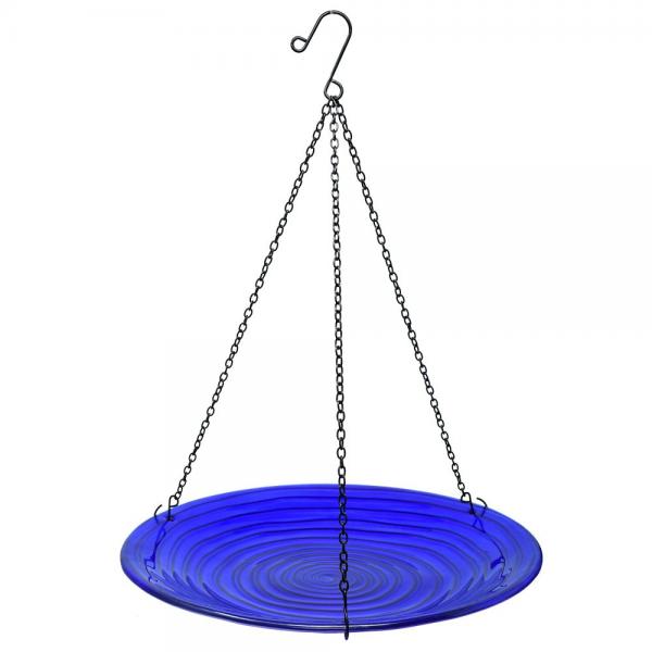 Cobalt Blue Swirls Glass Hanging Bird Bath