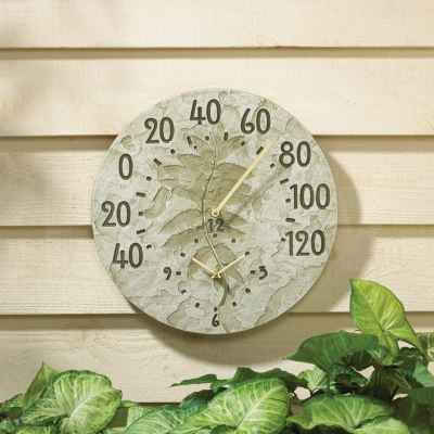 Whitehall Products Moss Green Fossil Sumac Thermometer Clock 01799
