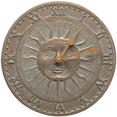 Sunface Indoor Outdoor Wall Clock Copper Verdi Finish