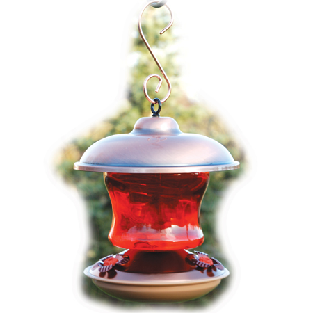 Woodlink Brushed Copper Hummingbird Feeder With Ruby Red Glass