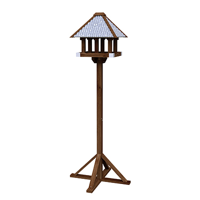 Rustic Farmhouse Bird Table with Galvanized Roof & Stand