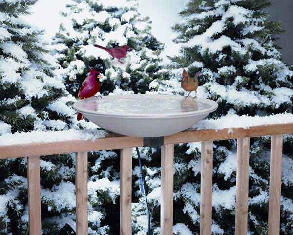 API Heated Bird Bath with EZ-Tilt-to-Clean Deck Mount - Stone Finish - 20in Diam Basin