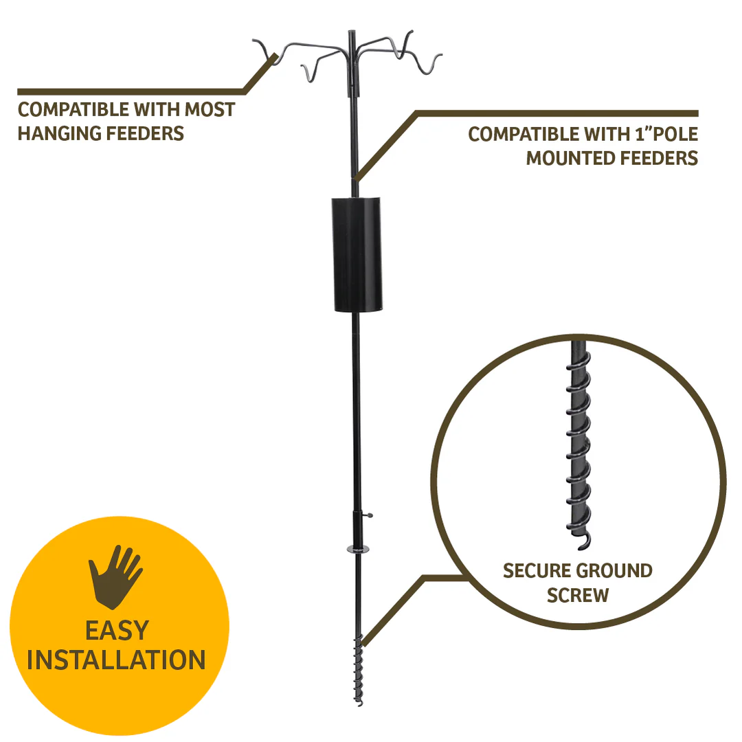 4 Arm Complete Bird Feeder Pole System with Squirrel Baffle  1