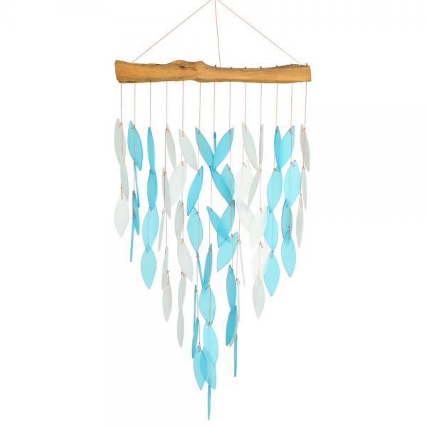 Handcrafted Blue Waterfall Wind Chime Glass and Driftwood