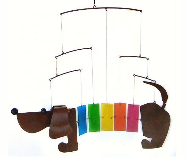 Rainbow Dachshund Metal and Glass Mobile