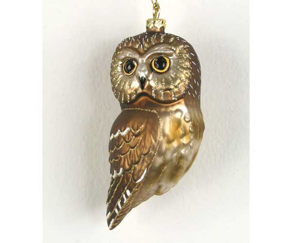  Cobane Northern Saw Whet Owl Hand Blown Glass Ornament