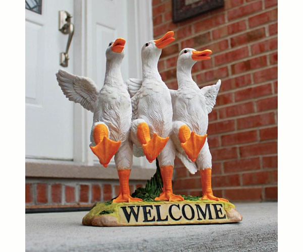 Delightful Dancing Ducks Welcome Statue