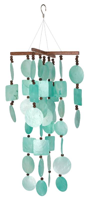 Woodstock Chimes Aqua Capiz Chime w/ Wooden Beads
