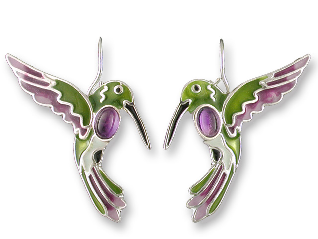 Zarlite Amethyst Hummingbird Earrings