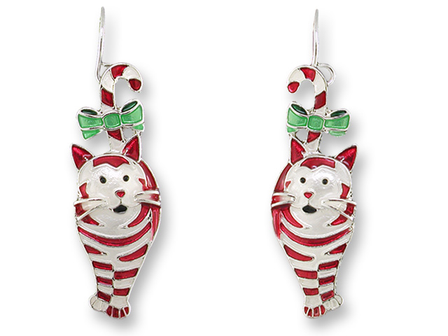 Candy Cane Cat Earrings